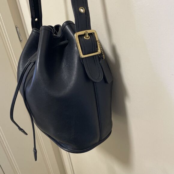 Vintage Coach 9952 Lula’s Legacy Drawstring Crossbody Bucket Bag Black Leather - Picture 3 of 12
